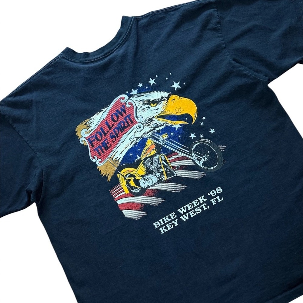 Vintage 90s Key West Bike Week Eagle Chopper Motorcycle Glitter Graphic T-shirt - Picture 3 of 8